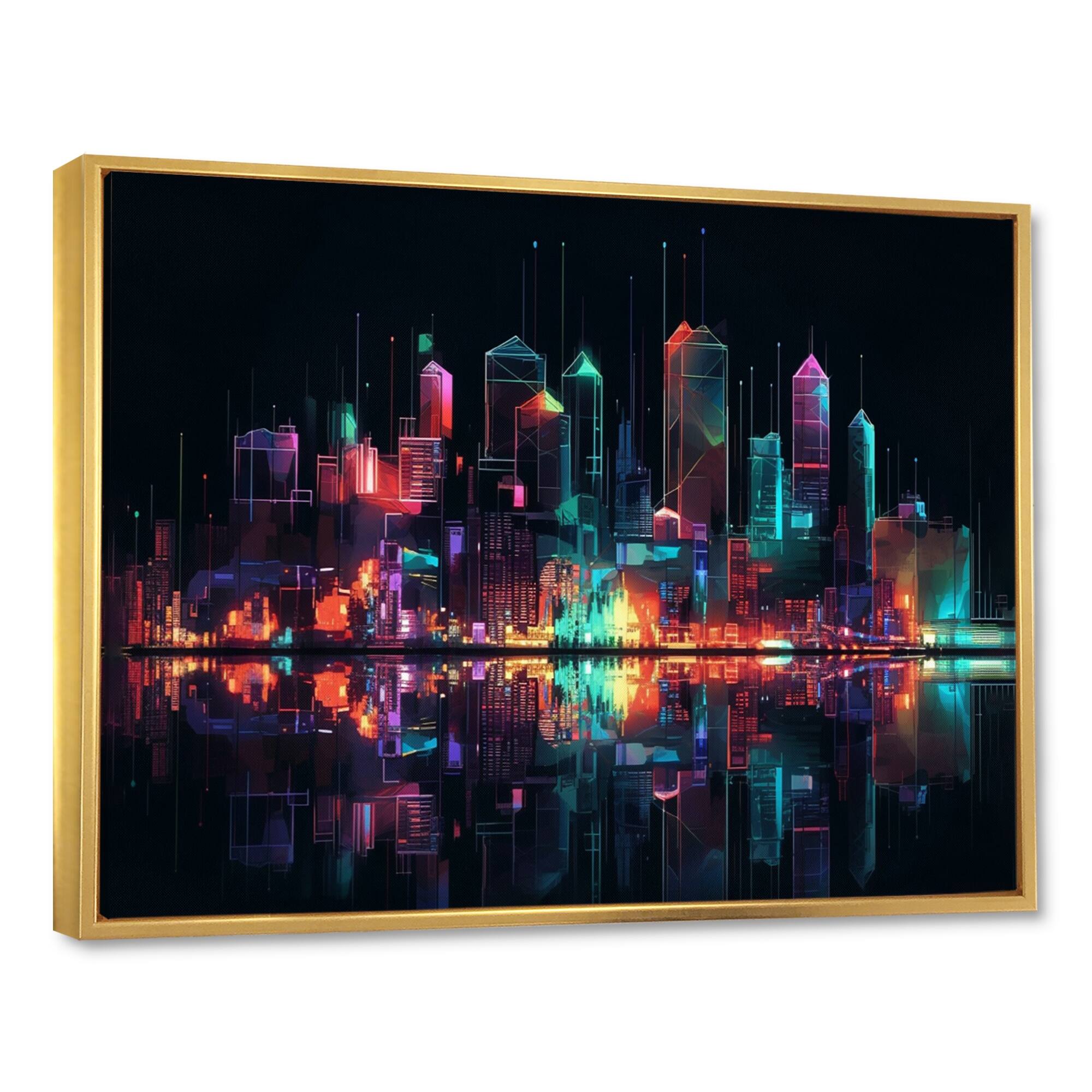 Designart "Pink And Green Deco Horizons Ii" City Art Deco Framed Wall